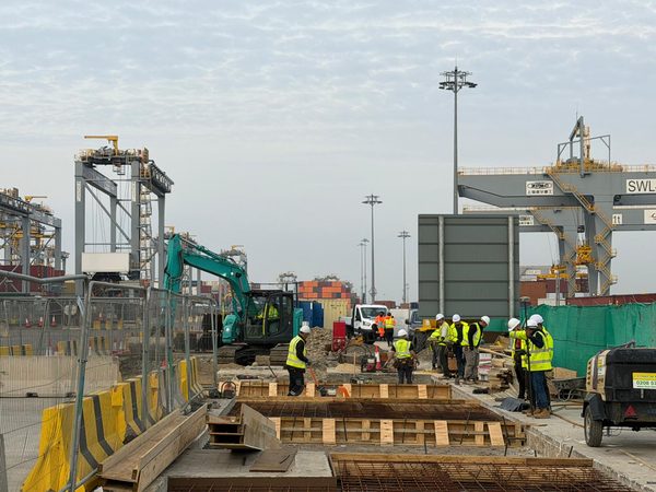 Wide view of concrete pour in progress
