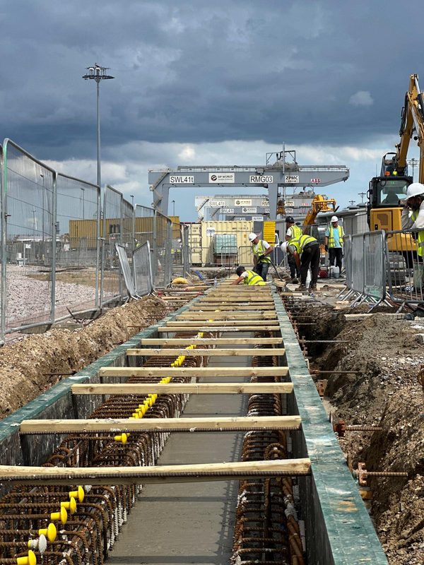 Formwork with rebar under gantry crane